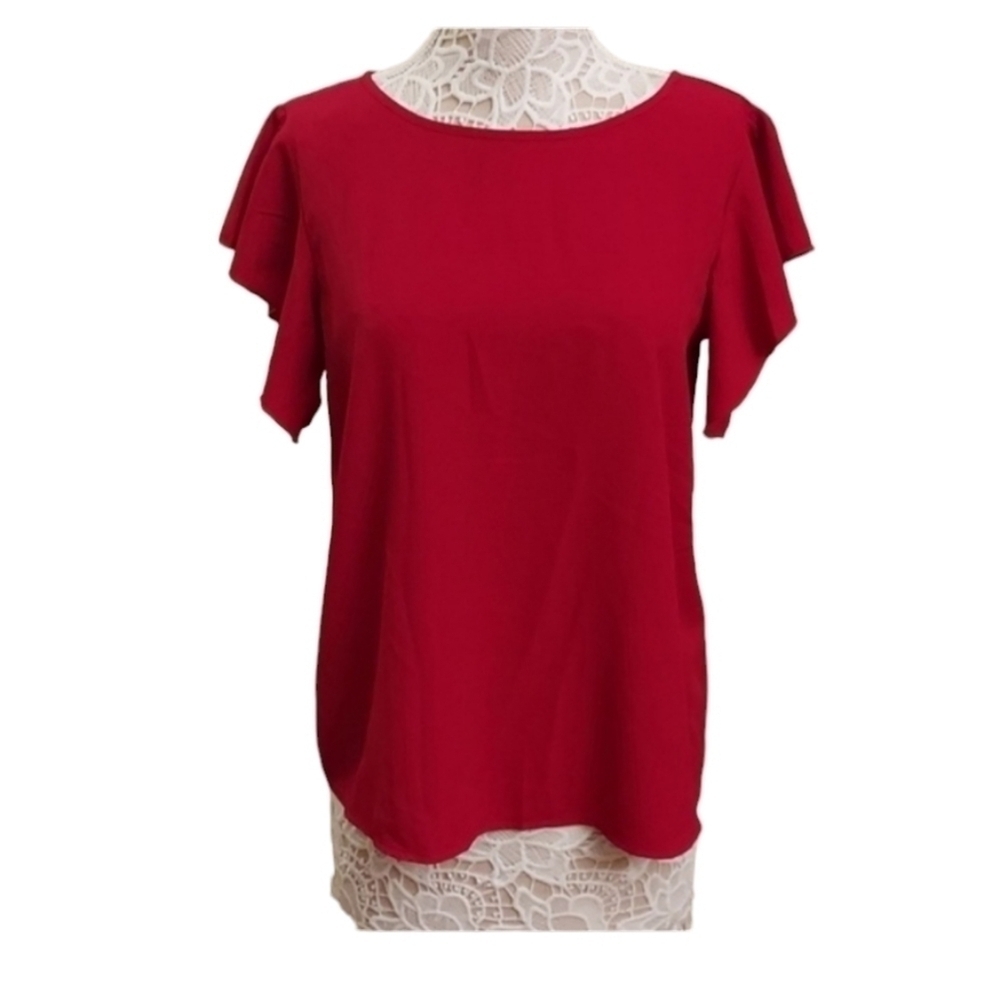 ACESHIN M Red Butterfly Sleeve Tie Back Pullover Top M Tomato Girl Flirty
